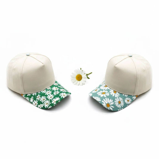 Daisy Flower Pattern Brim Cotton Trucker Hat