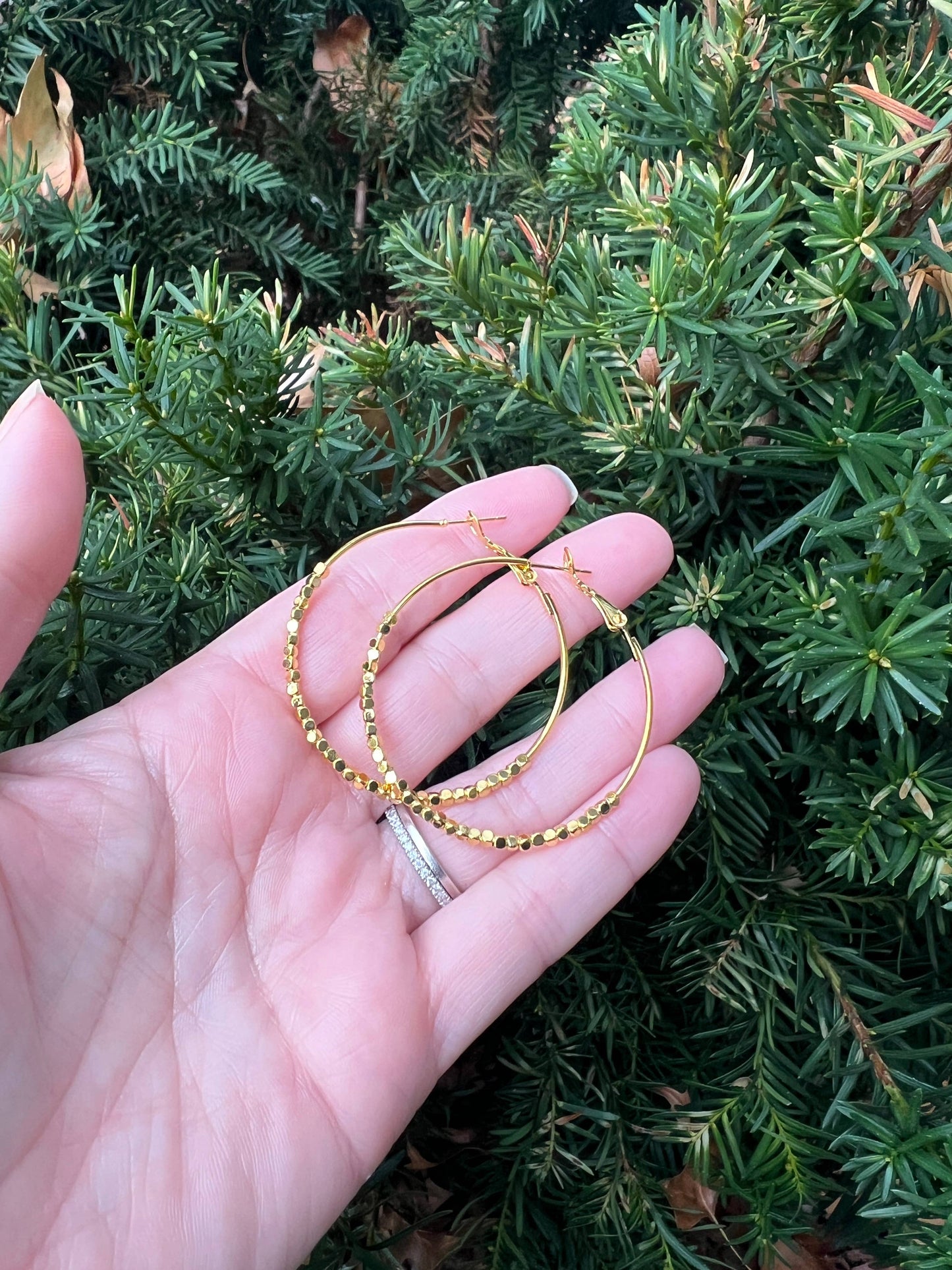 Gold Beaded Hoop Earrings