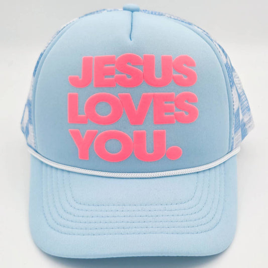 Jesus Loves You PUFF Hat/Pocket Screen Print Heat Transfer