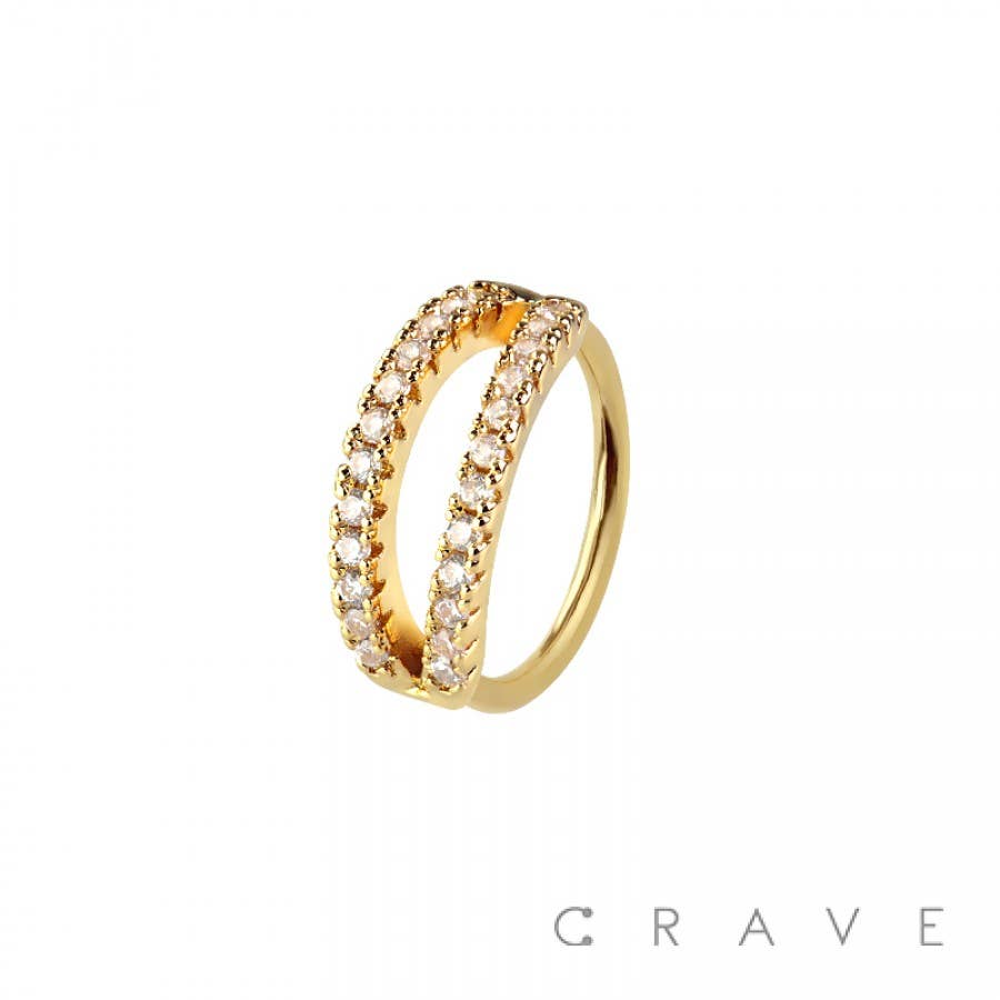Double Line Gemstone Segment Hoop Nose/Body Jewelry Ring