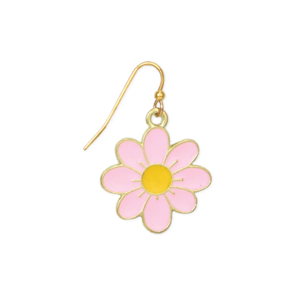 Pastel Pink Daisy Gold Enamel Earrings