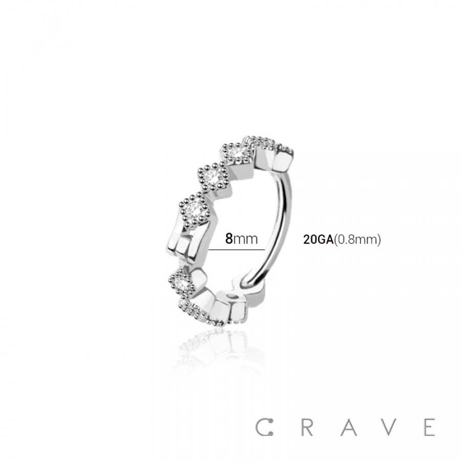 GEM CROWN 316L SURGICAL STEEL HINGED SEGMENT HOOP RING