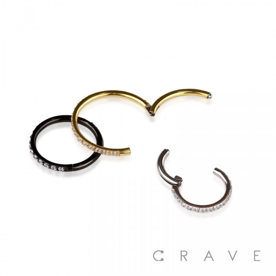 316L SS SIDE CZ HINGED SEGMENT RING FOR SEPTUM,HELIX, TRAGUS