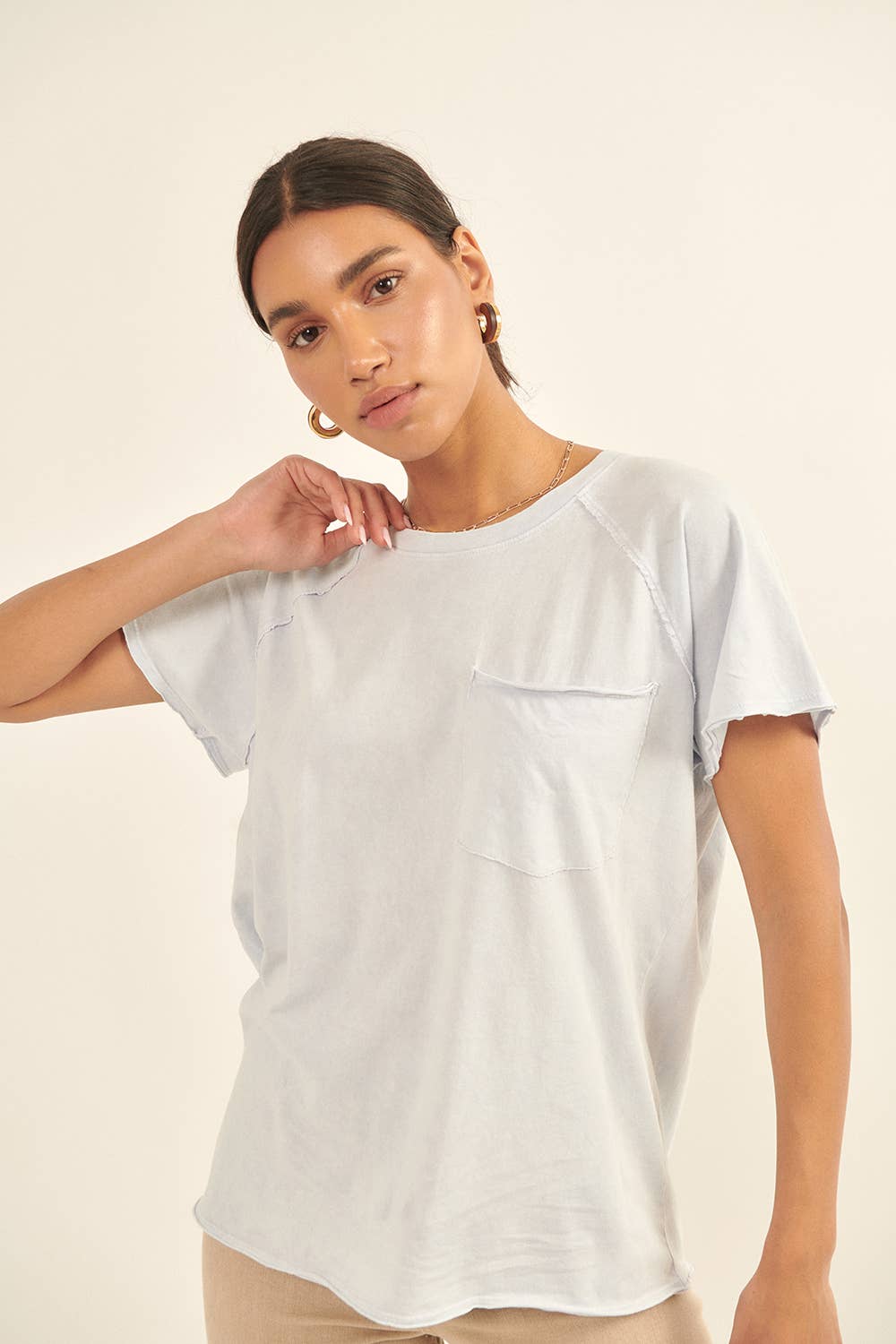 Oversize Mineral Washed Boatneck Raglan Pocket Tee: Blush / S