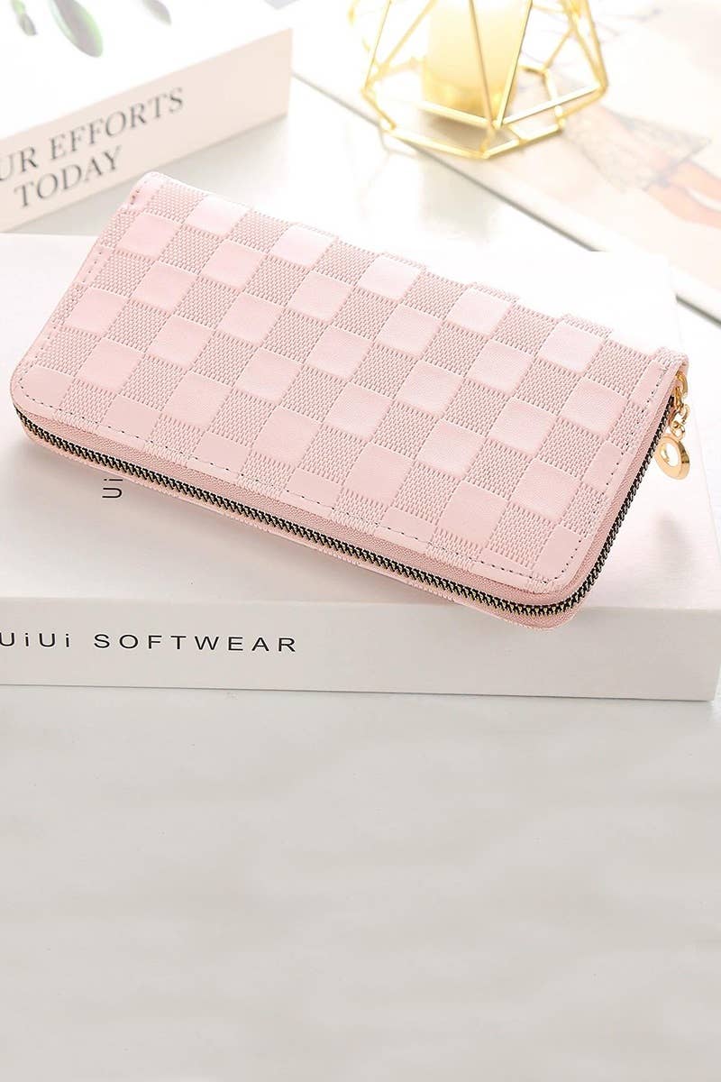 Libby-Checkered Monogram Vegan Leather Wallet