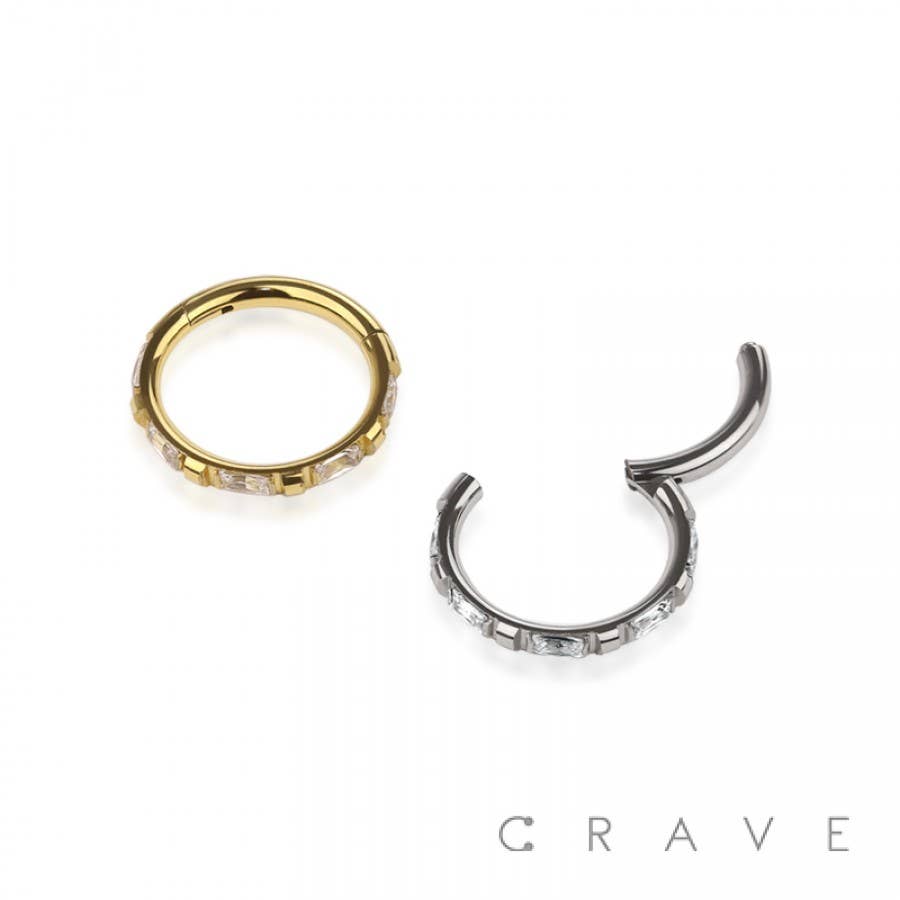 316L STAINLESS STEEL CZ PRONG CLICKER NOSE RING FOR SEPTUM