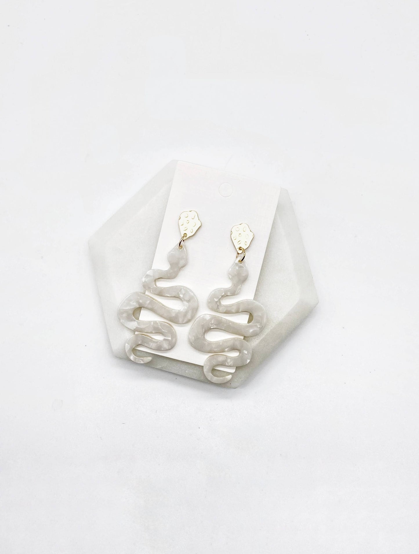 Ivory Acrylic Snake Statement Earrings