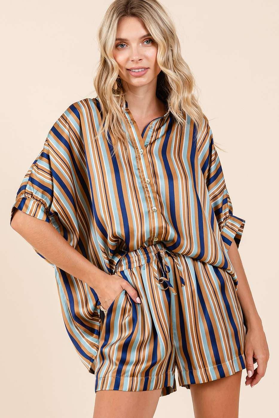 Elinda-Striped Satin Shorts