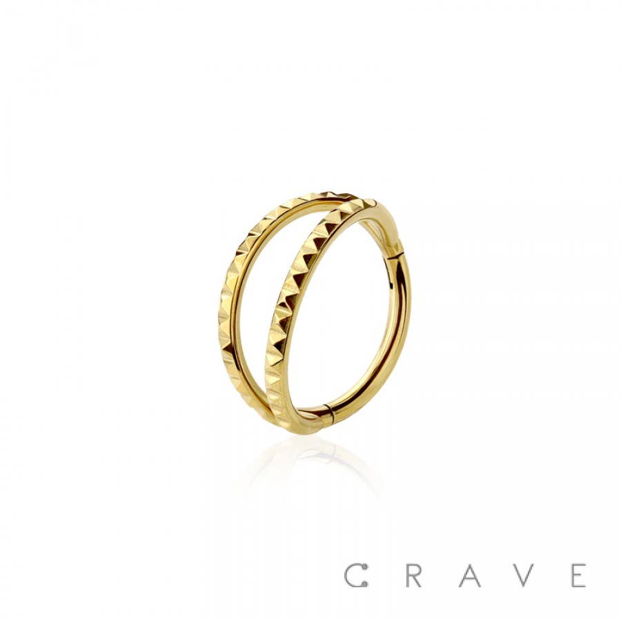 316L SURGICAL STEEL DOUBLE POLYHEDRA EDGE HINGE CLICKER HOOP