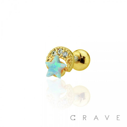 Moon With Opal Star Cartilage Barbell