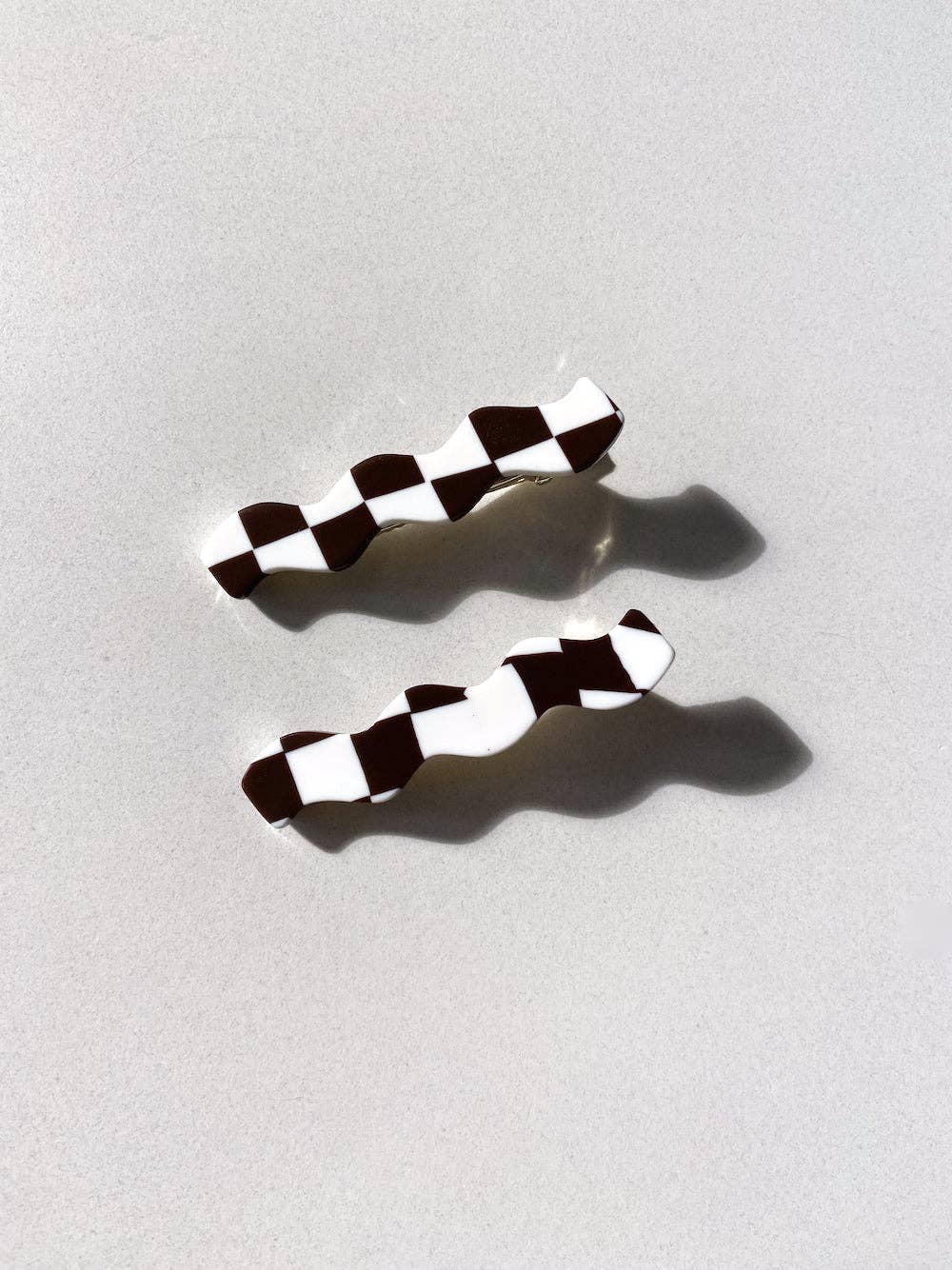 2pc Brown Checkered Hair Clip Set