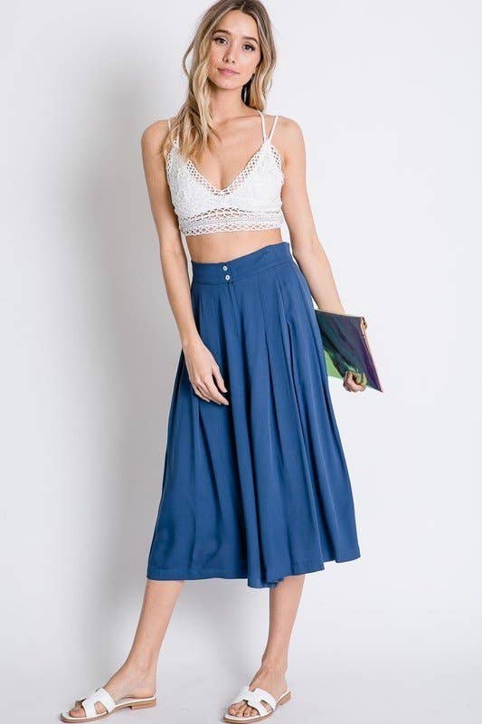 SOLID WIDE LEG HIGH-WAIST PANTS