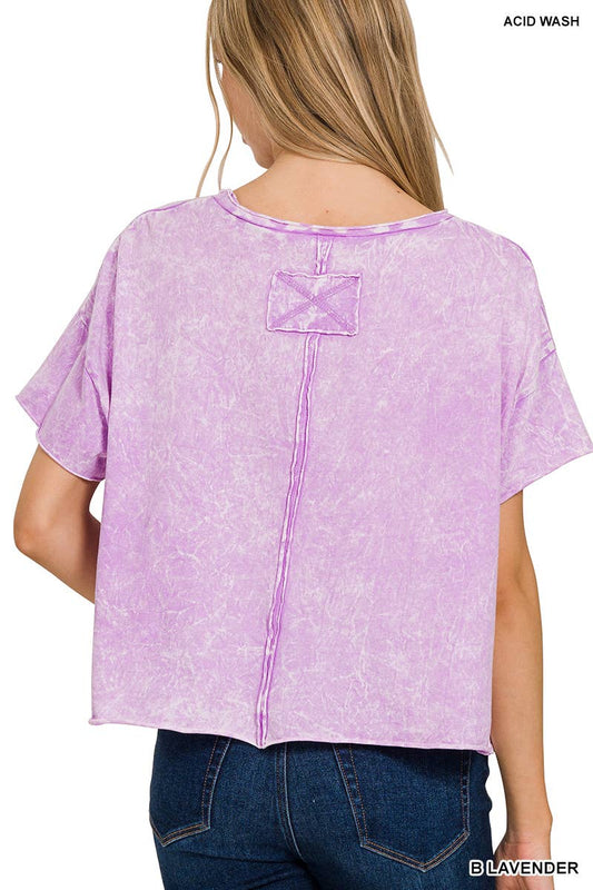 Washed Crew Neck Short Sleeve Cropped T-shirt: 3-3 (S/M-L/XL) / B LAVENDER