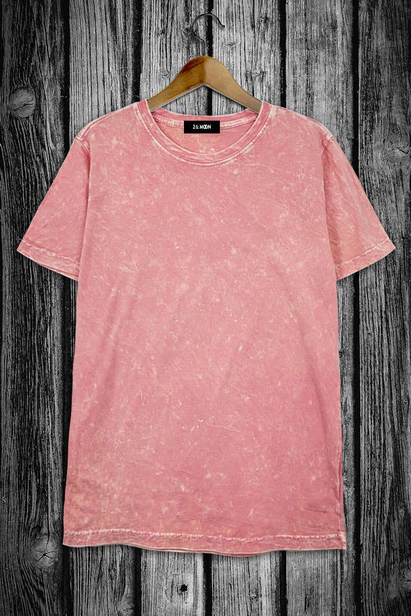 Mineral washed 100% Cotton Tee: LARGE-2 / PINK