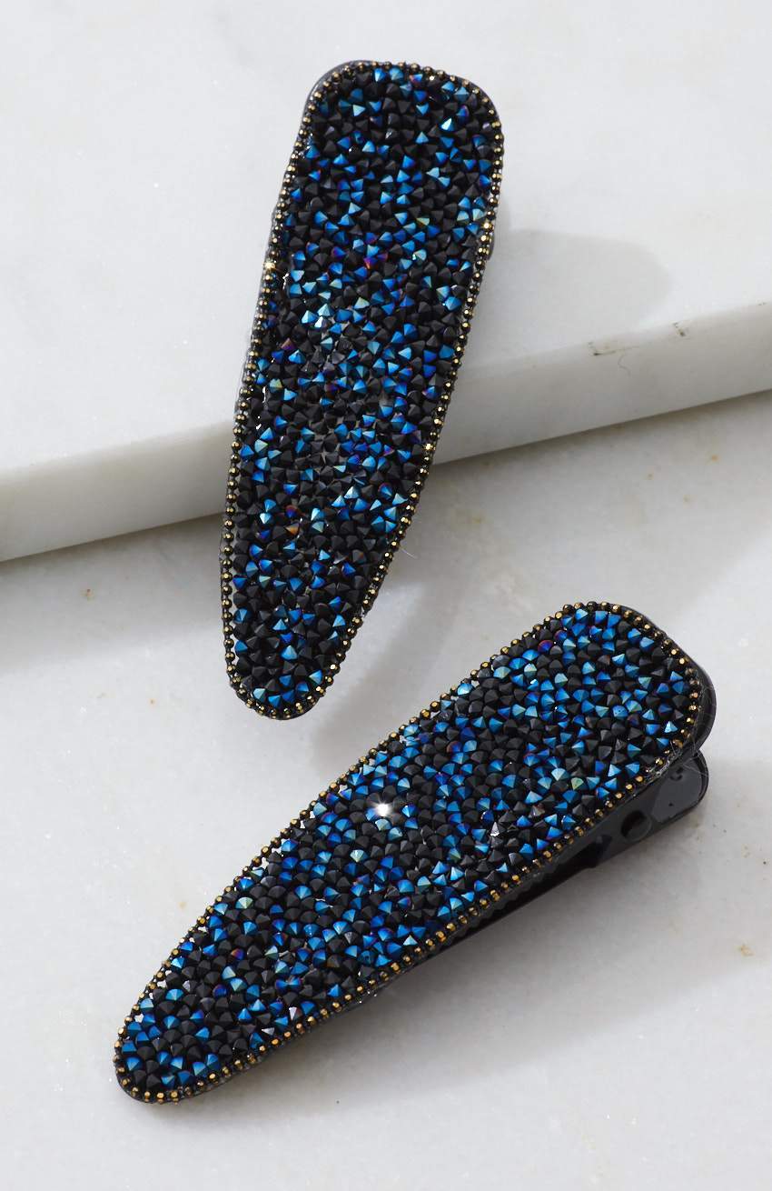 Navy Crystal Embellished Hair Clip