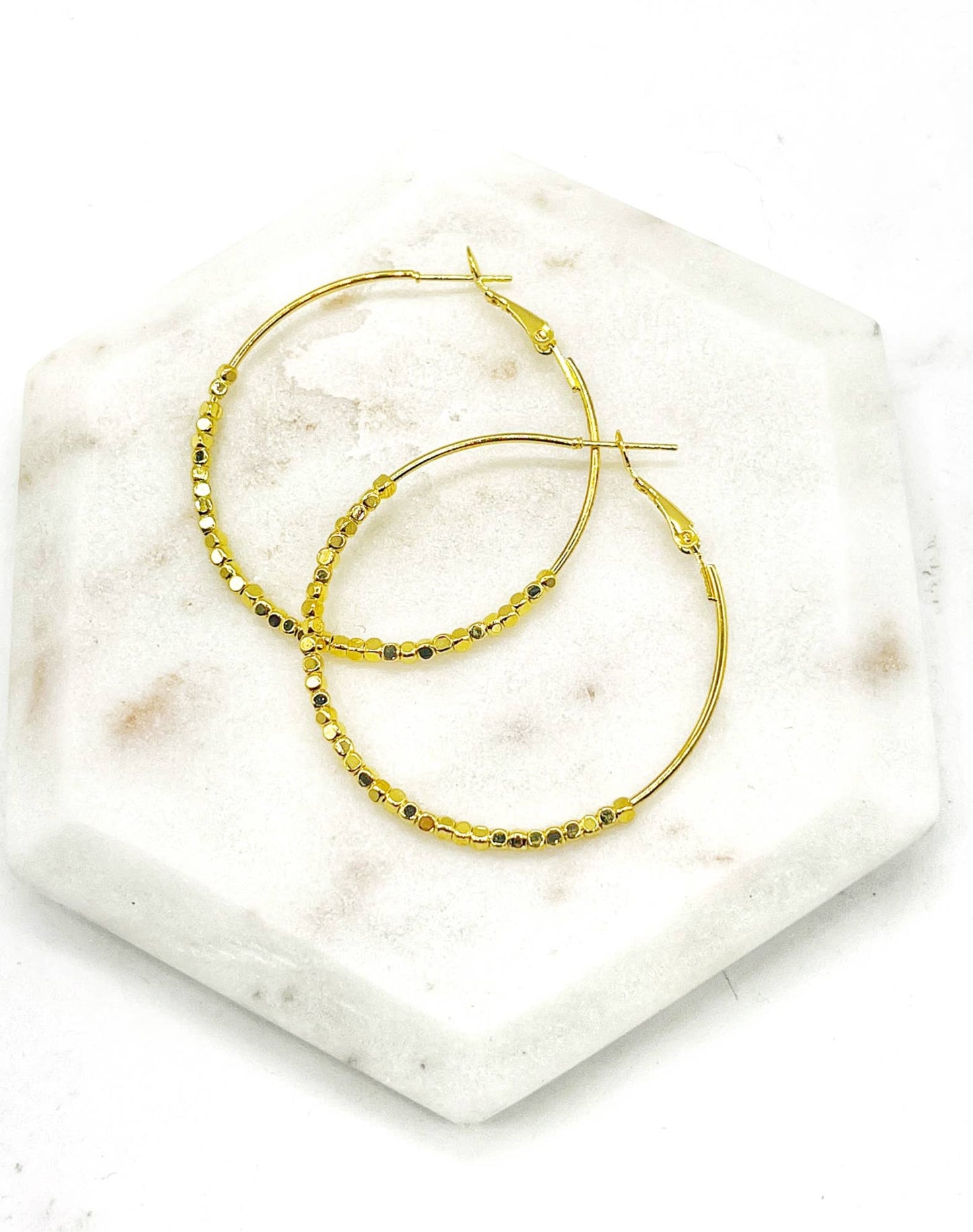 Gold Beaded Hoop Earrings