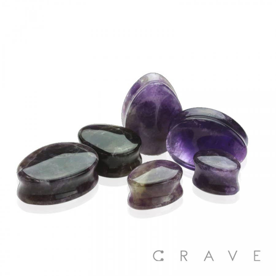 Tear Drop Amethyst Stone Double Flared Saddle Plugs