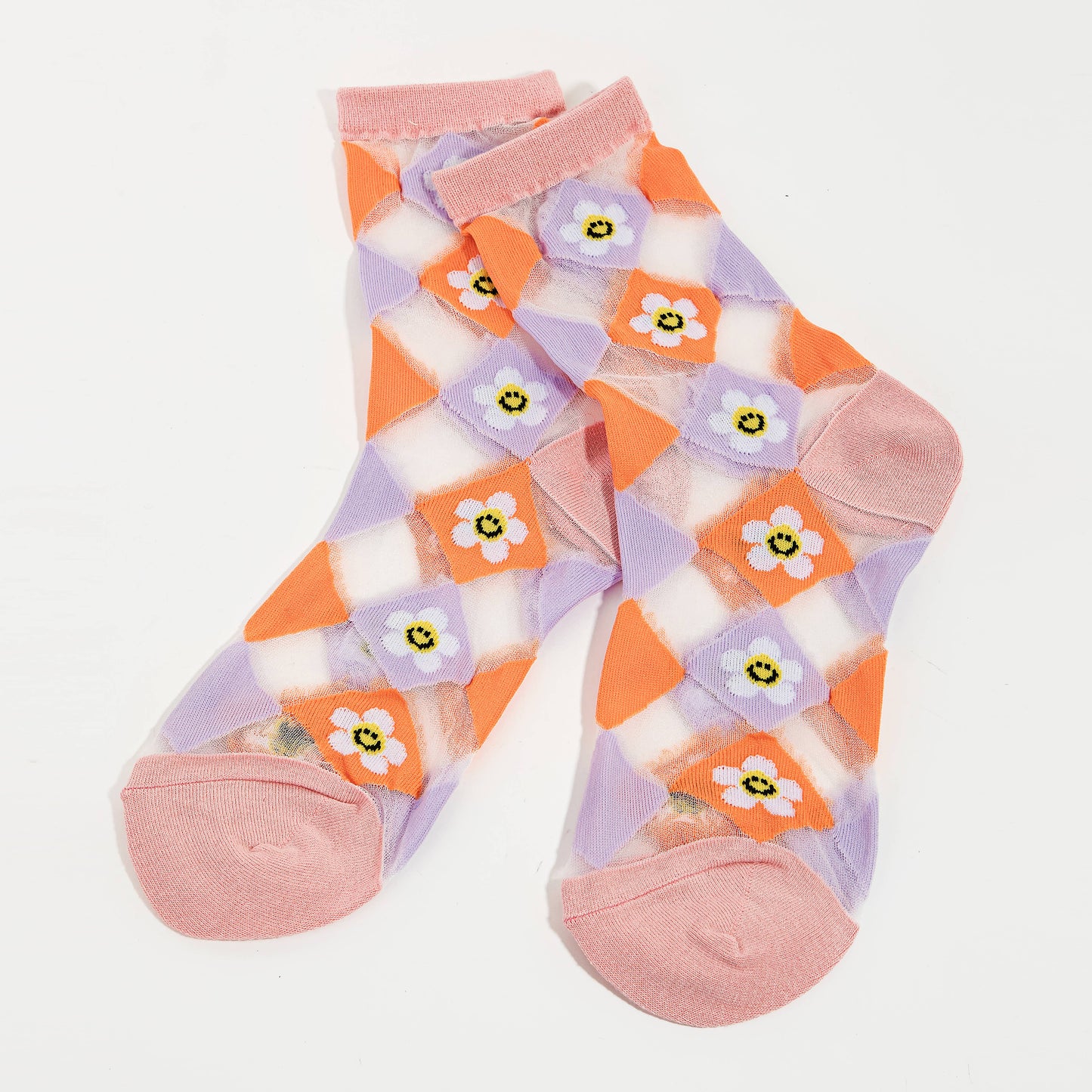 Happy Flower Diamond Sheer Socks