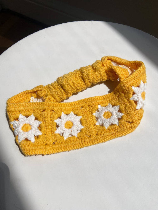 yellow Floral Crochet Soft Headband