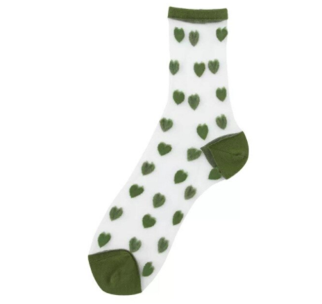 Laura-Army Green Sheer Heart Fashion Socks