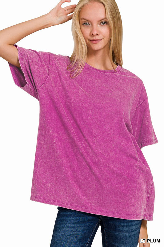 Washed Short Sleeve Top: 3-3 (S/M-L/XL) / LT PLUM