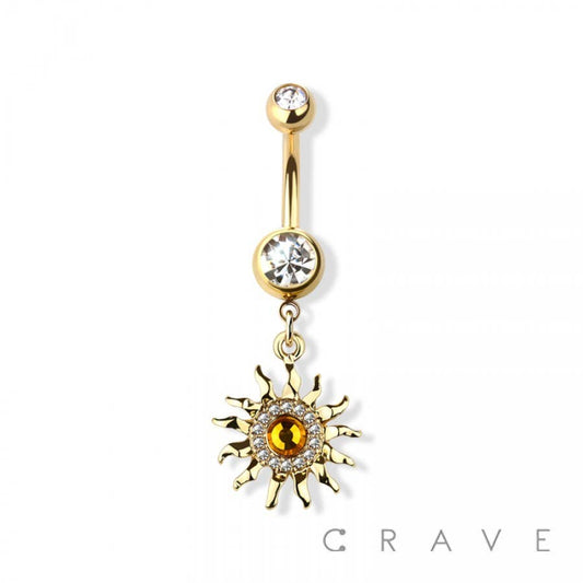 YELLOW TOPAZ SUN DANGLE 316L SS NAVEL RING