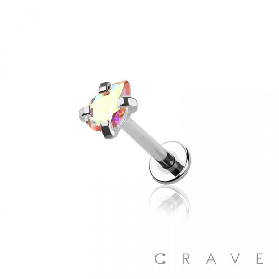 PRONG PEAR SHAPE CZ STONE TOP 316L SS INTERNAL LABRET