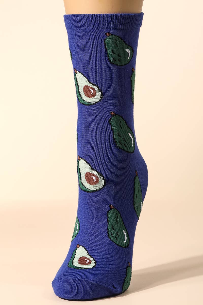 Blue Avocado Print Socks