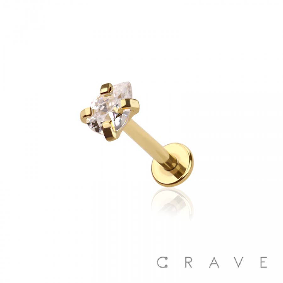 PRONG PEAR SHAPE CZ STONE TOP 316L SS INTERNAL LABRET