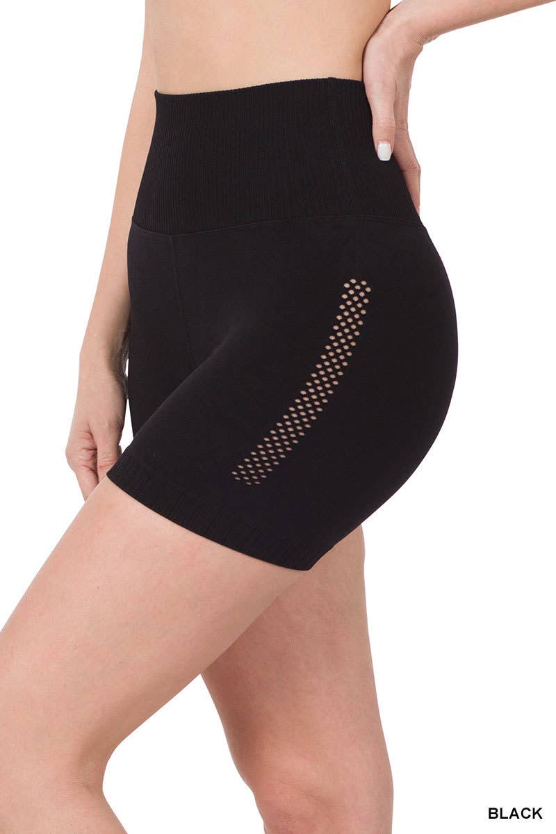 Black-Seamless High Waisted Shorts