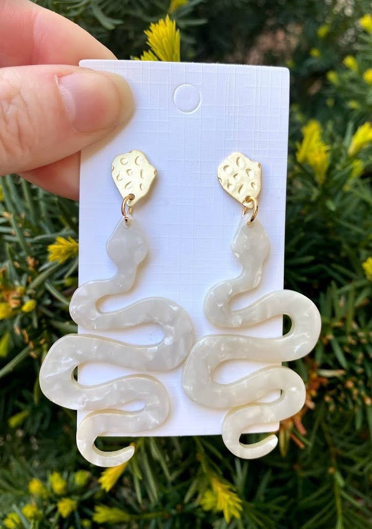 Ivory Acrylic Snake Statement Earrings