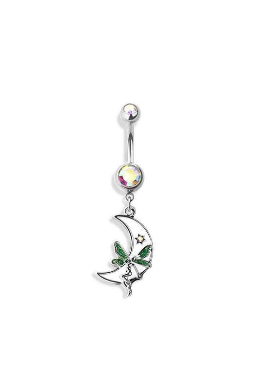 White Moon Fairy Dangle Surgical Steel NAVEL RING