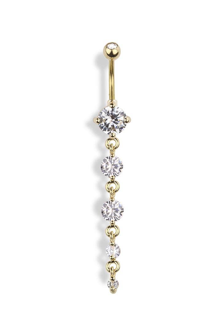 PRONG SET FIVE GEM CASCADE DANGLE CZ NAVEL RING